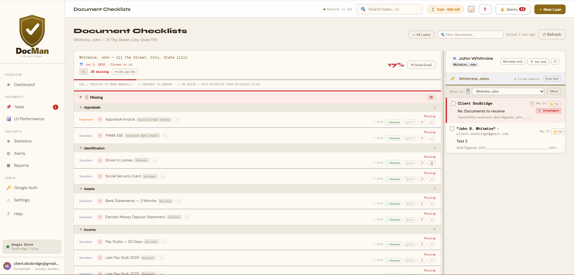 DocMan Gmail integration pane